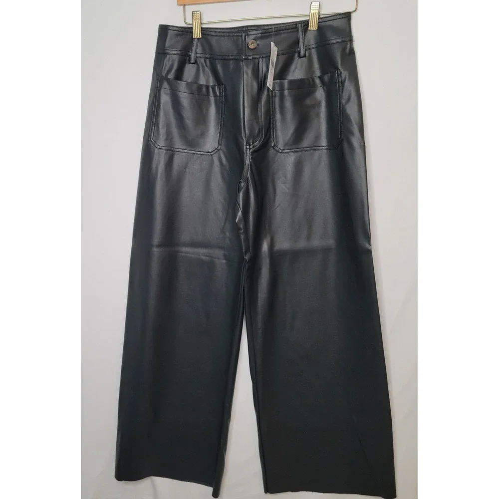 Forever 21 Faux Leather Wide Leg Pants Women's Size L Black NWT Rockabilly  Star - Picture 12 of 12